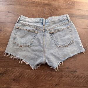 Agolde Light Blue Frayed Jean Shorts